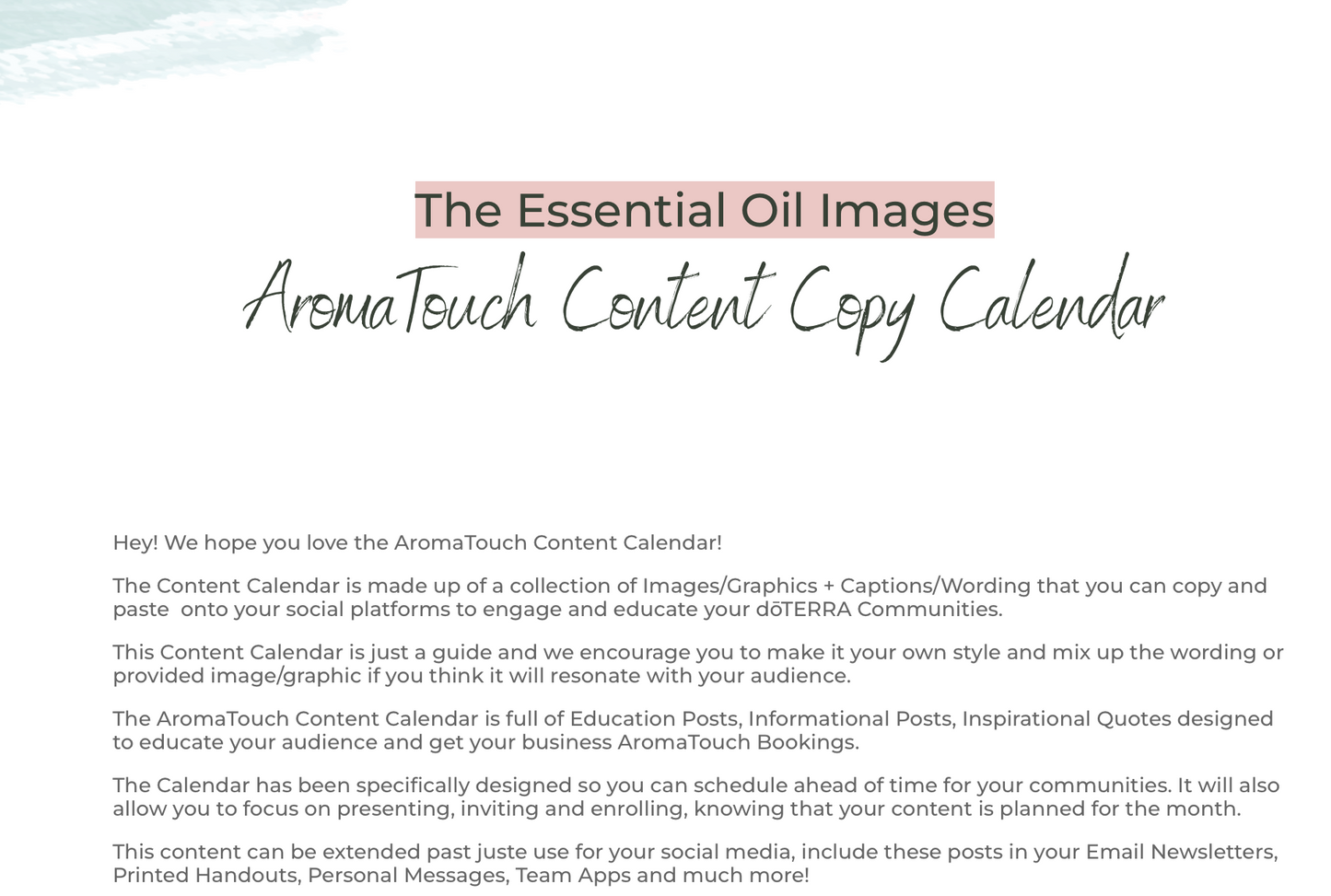 NEW Editable Content Calendar - The AromaTouch Technique